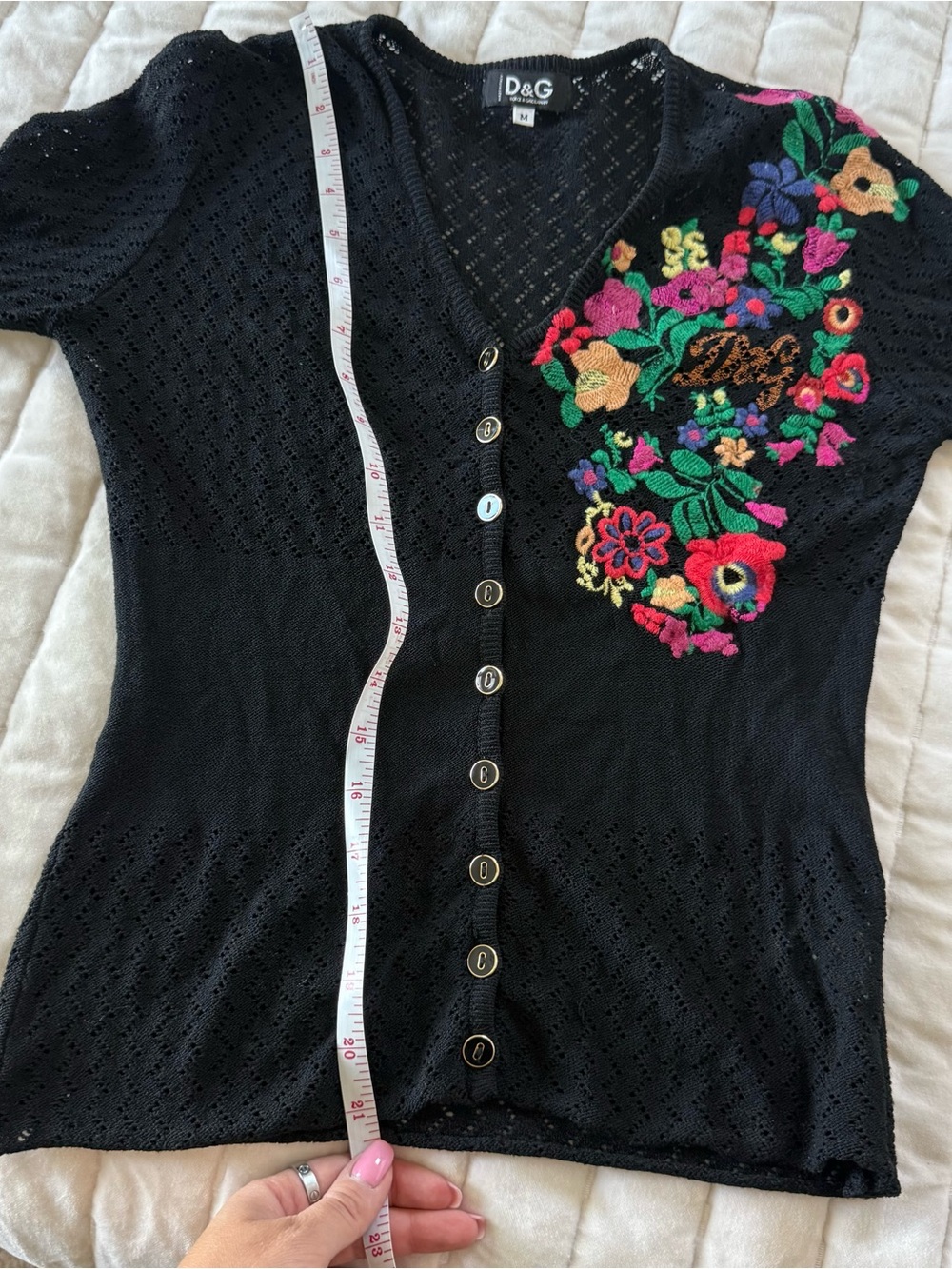 D&G dolce gabanna Y2K rare black crochet knit floral cardigan top size S-M - Picture 7 of 8
